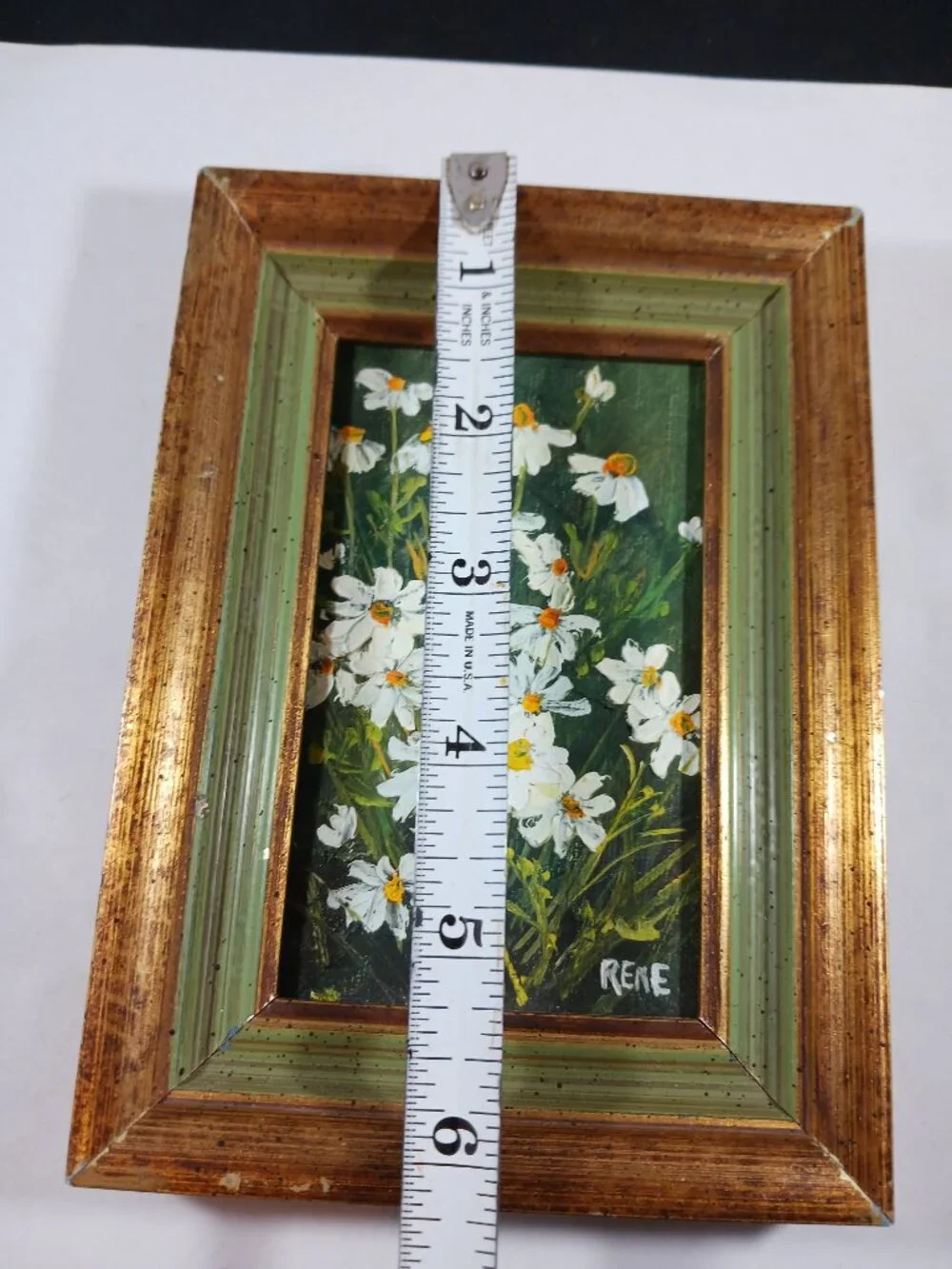 Vintage Oil Painting Daisy By Rene Small Framed Wall Decor